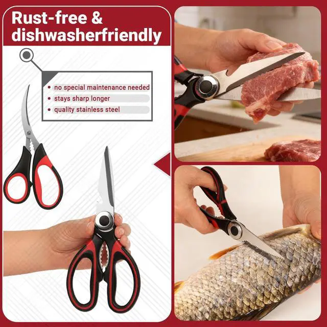 Alt view image 4 of 7 - Kitchen Shears Set of 2, Heavy Duty Kitchen Scissors Seafood Scissors, Stainless Steel Sharp Food Cooking Scissors for Meat, Bones, Fish, Poultry, Vegetables, Chicken, Dishwasher Safe