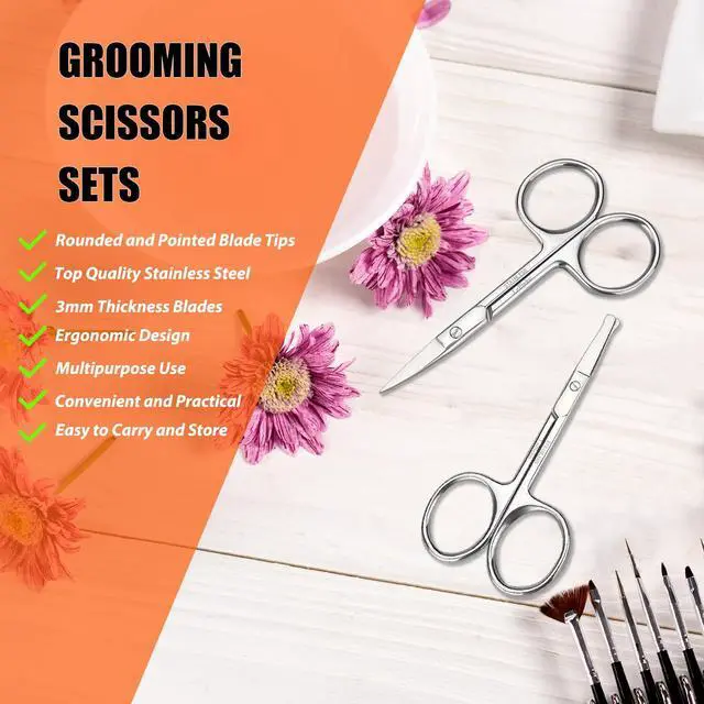 Alt view image 2 of 7 - Facial Hair Small Grooming Scissors For Men Women, 2PCS Silver