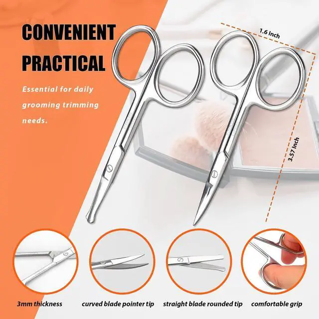 Alt view image 3 of 7 - Facial Hair Small Grooming Scissors For Men Women, 2PCS Silver