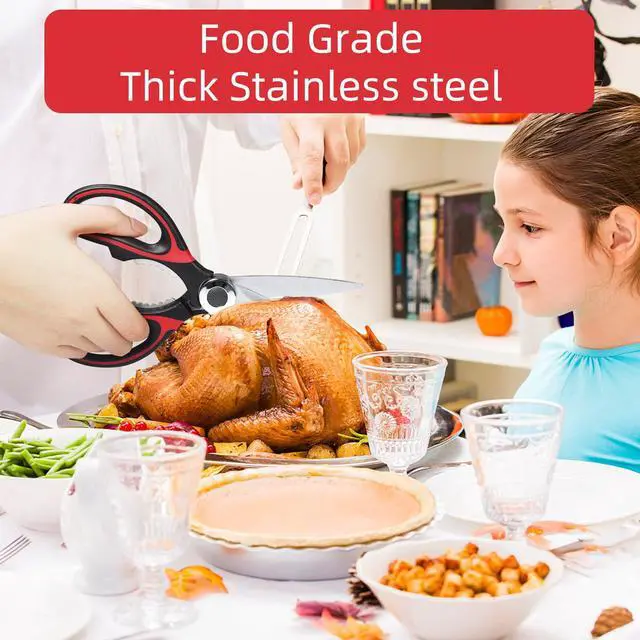 Alt view image 3 of 7 - Heavy Duty Kitchen Scissors 2-Pack, Ultra Sharp Stainless Steel Meat Shears for Spatchcocking Chicken, Poultry, Fish & Herbs, Dishwasher Safe Multi-purpose Cooking Scissors with Ergonomic Comfort Grip