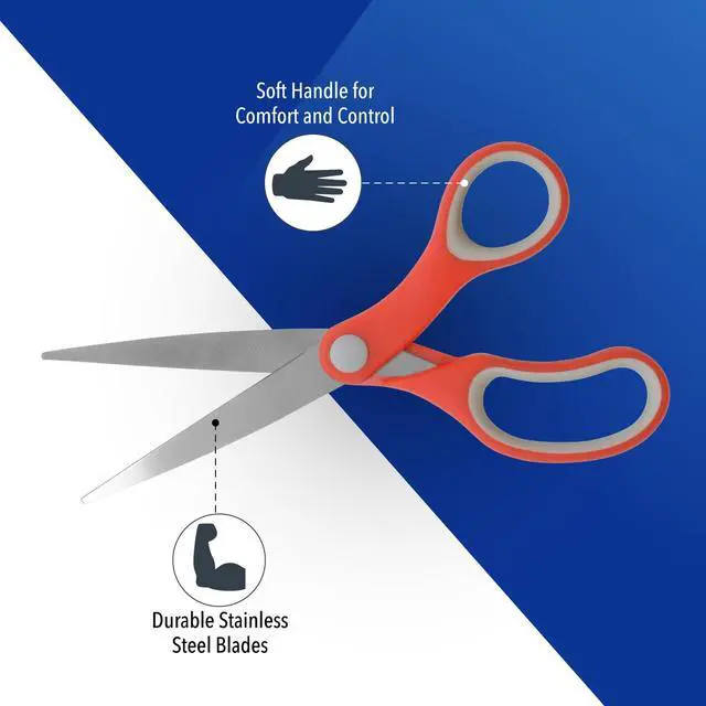 Alt view image 3 of 6 - School Scissors for Kids Ages 12 and Up - Back to School Essentials and Classroom Supplies - 7-Inch Pointed Student Scissors - for Right- or Left-Handed Use - Red/Gray - 2 Pack