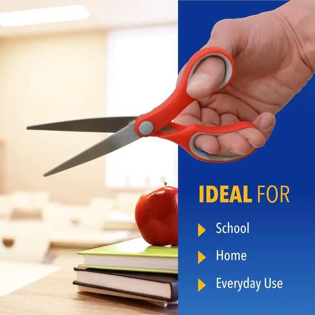 Alt view image 4 of 6 - School Scissors for Kids Ages 12 and Up - Back to School Essentials and Classroom Supplies - 7-Inch Pointed Student Scissors - for Right- or Left-Handed Use - Red/Gray - 2 Pack