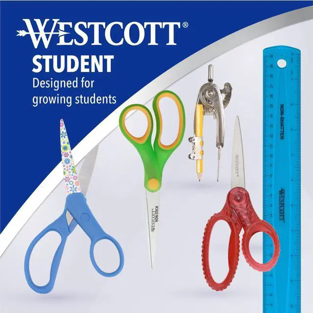 Alt view image 5 of 6 - School Scissors for Kids Ages 12 and Up - Back to School Essentials and Classroom Supplies - 7-Inch Pointed Student Scissors - for Right- or Left-Handed Use - Red/Gray - 2 Pack