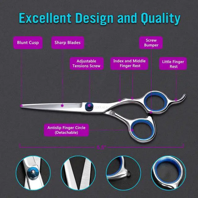 Alt view image 3 of 7 - Stainless Steel Hair Cutting Scissors 6.5 Inch Hairdressing Razor Shears Professional Salon Barber Haircut Scissors, One Comb Included, Home Use for Man Woman Adults Kids Babies