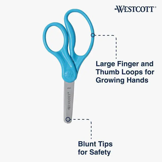 Alt view image 3 of 6 - 15968 Right- and Left-Handed Scissors, Classic Kids' Scissors, Back to School, Classroom Supplies, Ages 4-8, 5-Inch Blunt Tip, Neon Blue