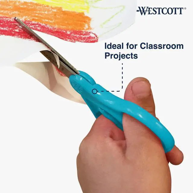 Alt view image 4 of 6 - 15968 Right- and Left-Handed Scissors, Classic Kids' Scissors, Back to School, Classroom Supplies, Ages 4-8, 5-Inch Blunt Tip, Neon Blue