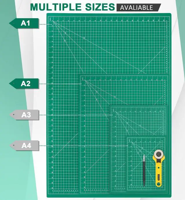 Alt view image 2 of 7 - Density-upgraded 9"x12" Self Healing Cutting Mat, Idemeet Rotary Sewing Mat for Crafts, 5-Ply Blade Table Protector Cut Board for Fabric Leather Cutting Quilting Modeling Hobby Project, A4, Green