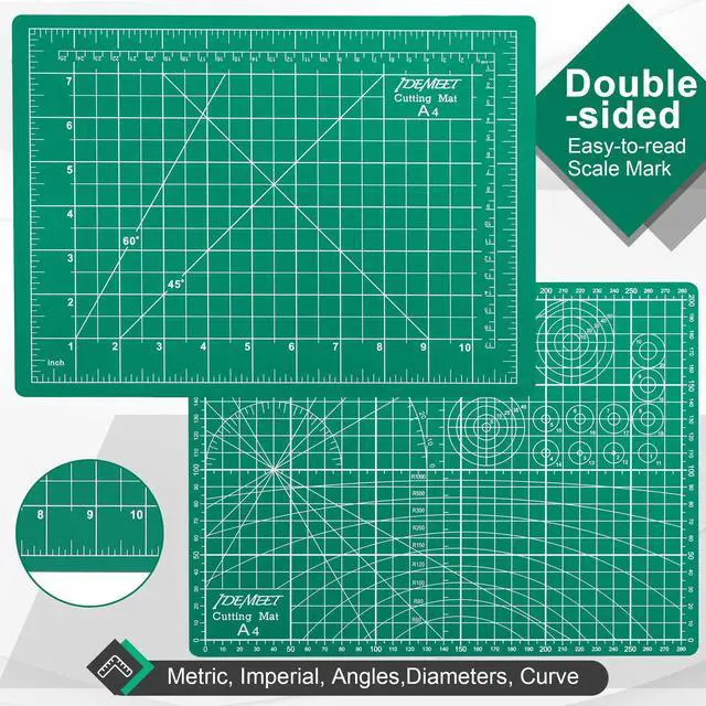 Alt view image 3 of 7 - Density-upgraded 9"x12" Self Healing Cutting Mat, Idemeet Rotary Sewing Mat for Crafts, 5-Ply Blade Table Protector Cut Board for Fabric Leather Cutting Quilting Modeling Hobby Project, A4, Green