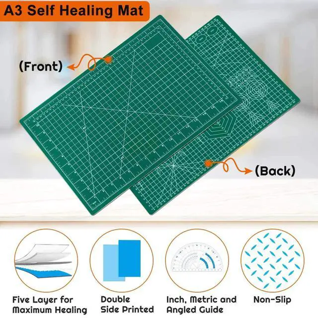 Alt view image 5 of 7 - Self Healing Sewing Mat, 12inch x 18inch Rotary Cutting Mat Double Sided 5-Ply Craft Cutting Board for Sewing Crafts Hobby Fabric Precision Scrapbooking Project