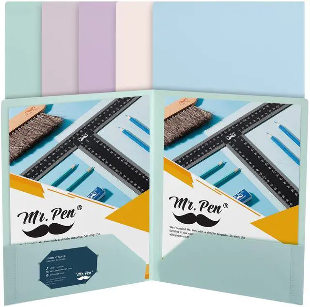 Alt view image 7 of 7 - Plastic Folders with Pockets, 5 pcs | Aesthetic File Folder with Business Card Slot, 2-Pocket Folder, Back to School, Office, Filing Supplies