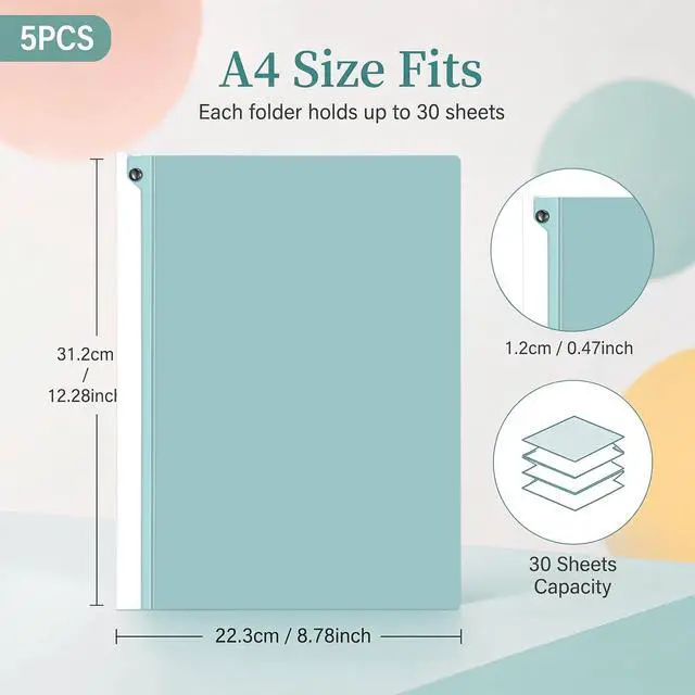 Alt view image 2 of 6 - 5 Pack Report Covers with Sliding Bar Report Folders with Clear Cover Presentation Folder for A4 Paper Clear Reports Covers Binder 30 Sheet Capacity for Office School Business