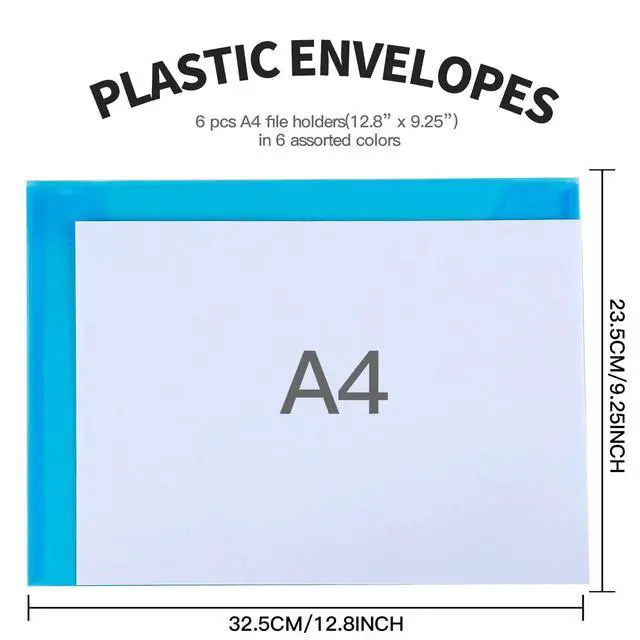 Alt view image 2 of 7 - Plastic File Folders for Documents, 6 PCS Plastic Envelopes, Reusable Clear File Folders File Bags Document Holder, A4 Size