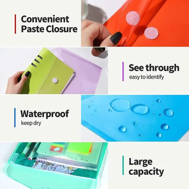 Alt view image 4 of 7 - Plastic File Folders for Documents, 6 PCS Plastic Envelopes, Reusable Clear File Folders File Bags Document Holder, A4 Size