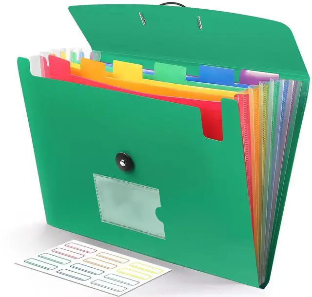 Main image of Accordian File Organizer 7 Pocket Expanding File Folder with Labels, Plastic Expandable File Folder for Documents Letter Size A4 Papers - Green
