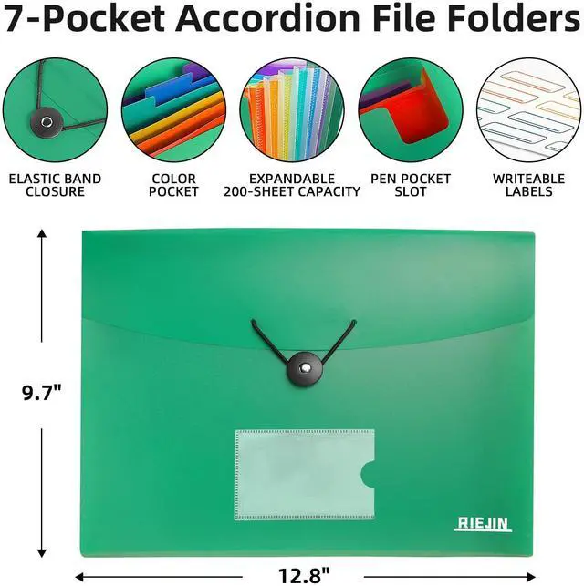 Alt view image 3 of 7 - Accordian File Organizer 7 Pocket Expanding File Folder with Labels, Plastic Expandable File Folder for Documents Letter Size A4 Papers - Green