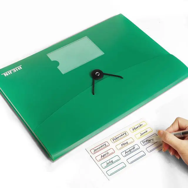 Alt view image 4 of 7 - Accordian File Organizer 7 Pocket Expanding File Folder with Labels, Plastic Expandable File Folder for Documents Letter Size A4 Papers - Green
