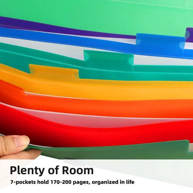 Alt view image 6 of 7 - Accordian File Organizer 7 Pocket Expanding File Folder with Labels, Plastic Expandable File Folder for Documents Letter Size A4 Papers - Green