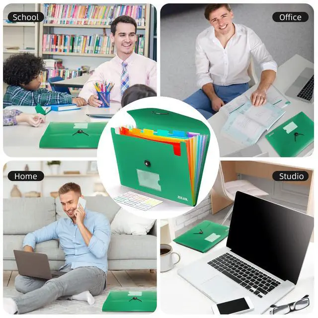 Alt view image 7 of 7 - Accordian File Organizer 7 Pocket Expanding File Folder with Labels, Plastic Expandable File Folder for Documents Letter Size A4 Papers - Green