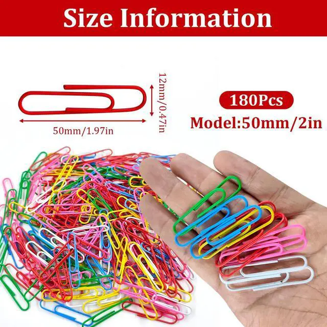 Alt view image 2 of 7 - Paper Clips, 180 Pack 2 Inch Large Colored Paperclips, Large Assorted Colored Coated Paper Clips,Jumbo Reusable Big Paperclips for Paperwork Office School Document Organizing