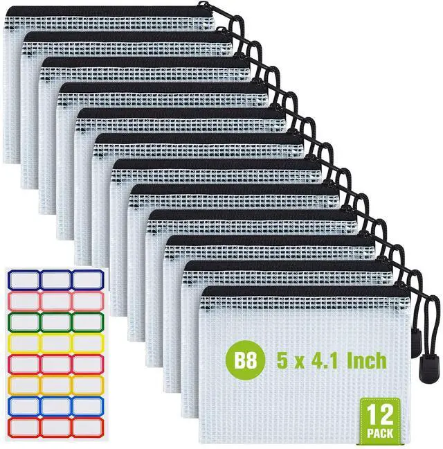 Main image of 12 Pcs Plastic Mesh Zip File Bags, B8 Waterproof Tear-Resistant File Folder