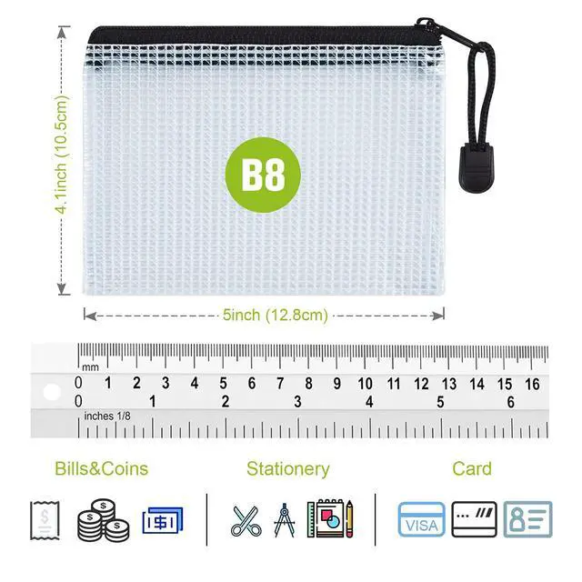 Alt view image 3 of 7 - 12 Pcs Plastic Mesh Zip File Bags, B8 Waterproof Tear-Resistant File Folder