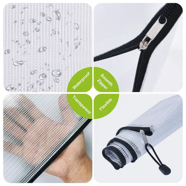 Alt view image 6 of 7 - 12 Pcs Plastic Mesh Zip File Bags, B8 Waterproof Tear-Resistant File Folder