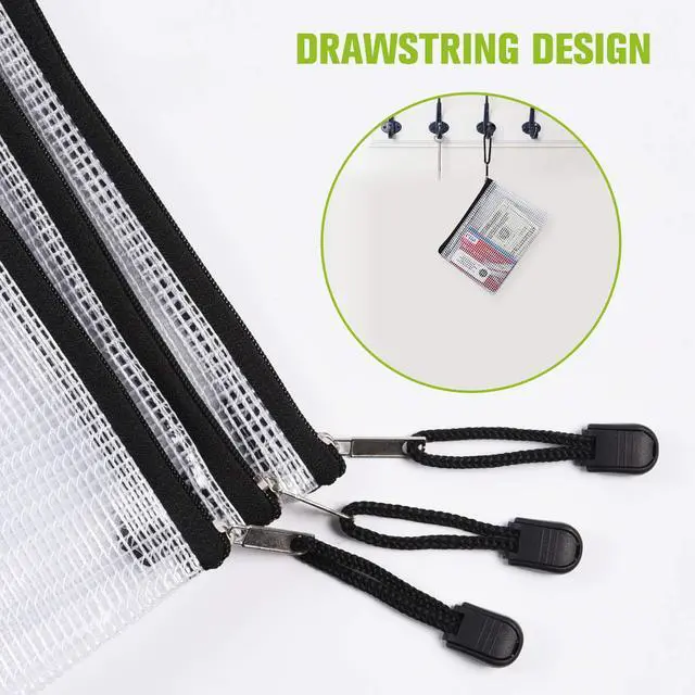 Alt view image 7 of 7 - 12 Pcs Plastic Mesh Zip File Bags, B8 Waterproof Tear-Resistant File Folder