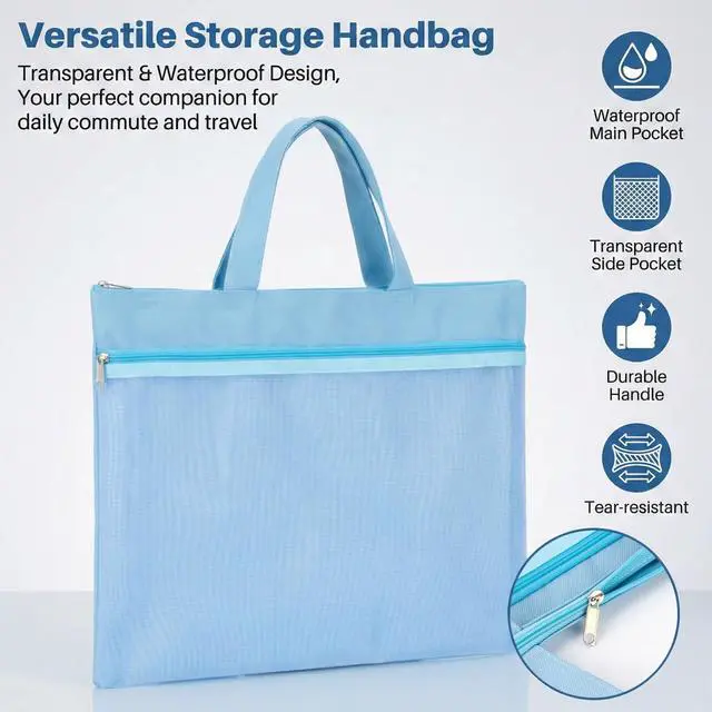 Alt view image 7 of 7 - Mesh Zipper Pouch with Handle - Reusable Double Pocket File Bag