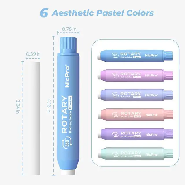 Alt view image 5 of 7 - 6 Pack Rotary Retractable Erasers, Soft TPE Rubber Twist Eraser