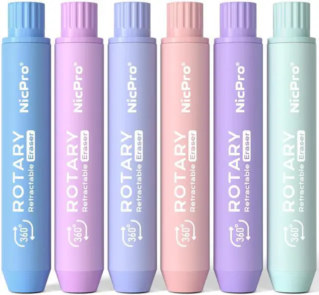 Main image of 6 Pack Rotary Retractable Erasers, Soft TPE Rubber Twist Eraser
