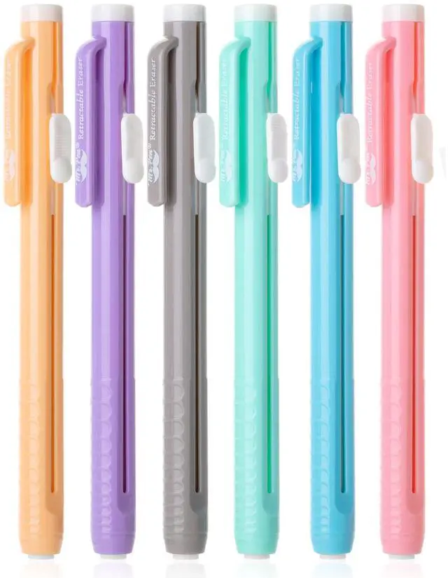 Main image of Retractable Mechanical Eraser Pens, 6 Pack, Pastel Colors | Latex-Free Precision Pencil Erasers for Artists, Students, Drawing, Sketching & Drafting
