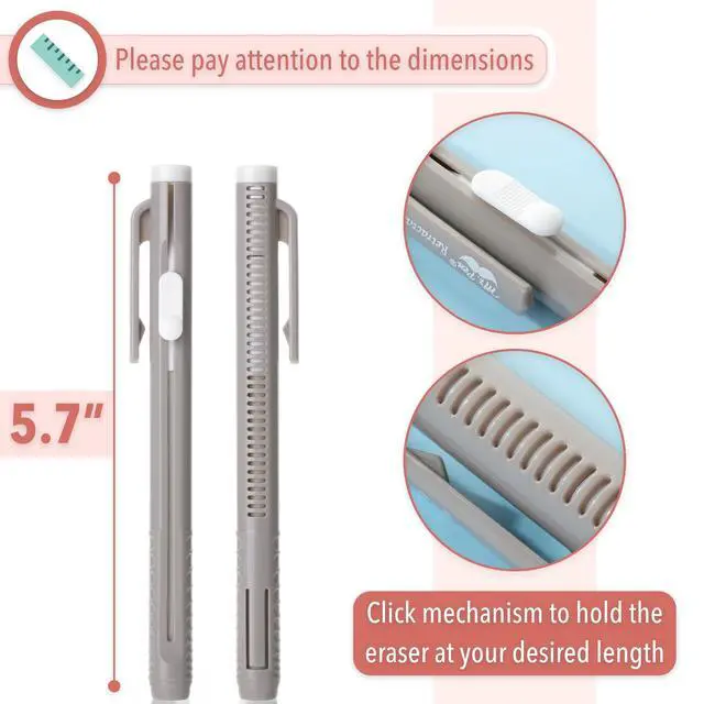 Alt view image 3 of 7 - Retractable Mechanical Eraser Pens, 6 Pack, Pastel Colors | Latex-Free Precision Pencil Erasers for Artists, Students, Drawing, Sketching & Drafting
