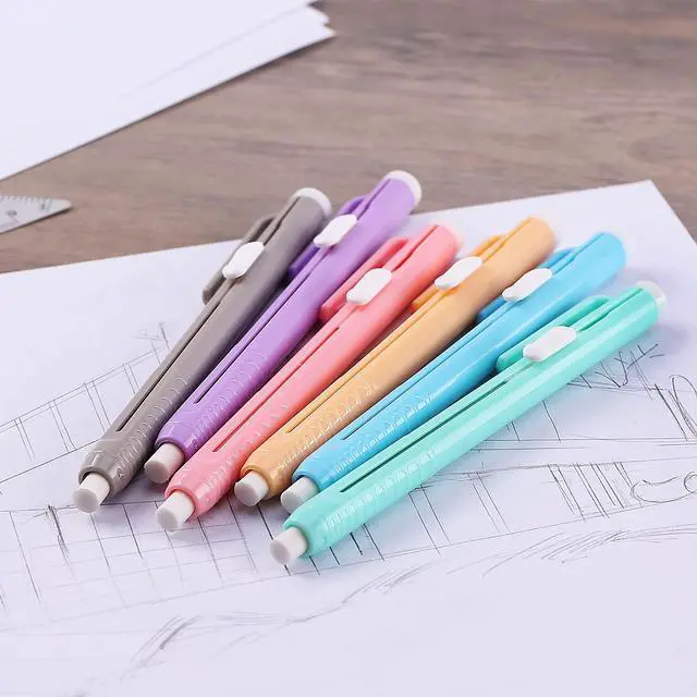 Alt view image 7 of 7 - Retractable Mechanical Eraser Pens, 6 Pack, Pastel Colors | Latex-Free Precision Pencil Erasers for Artists, Students, Drawing, Sketching & Drafting