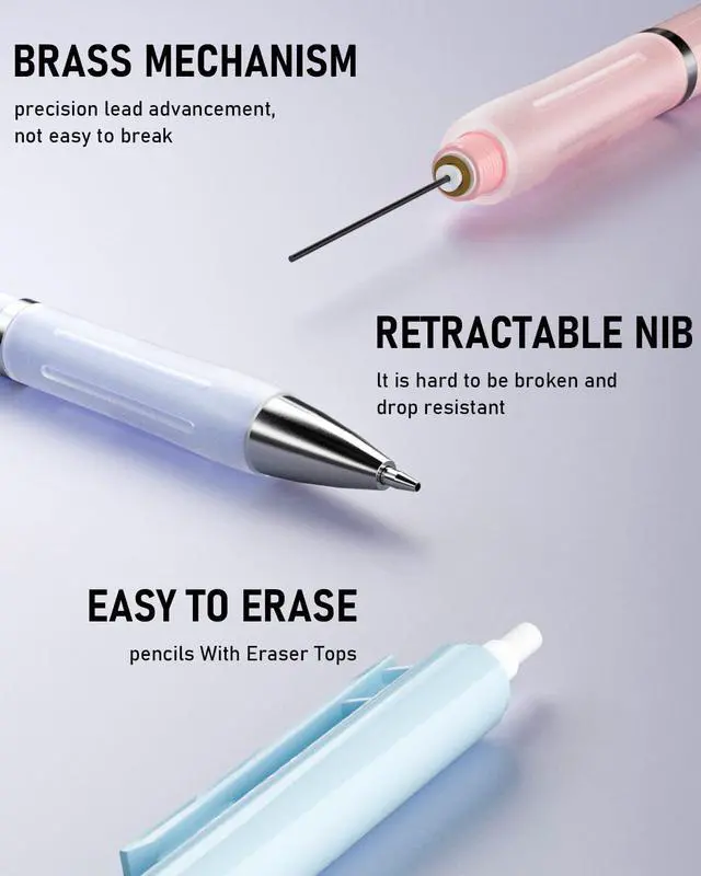 Alt view image 5 of 6 - 3PCS Pastel Mechanical Pencil Set, 0.9 Mechanical Pencil