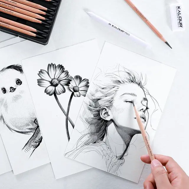 Alt view image 5 of 7 - 18-Piece Professional Sketch Pencil Set - Includes 5H to 14B Pencils, Vinyl Eraser, Kneaded Eraser,Sharpener and Paper Blending Stump - Ideal for Artists and Beginners