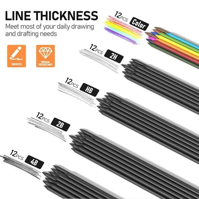 Alt view image 2 of 7 - 2MM Mechanical Pencil Set with Case, Metal, 60 Lead Refills