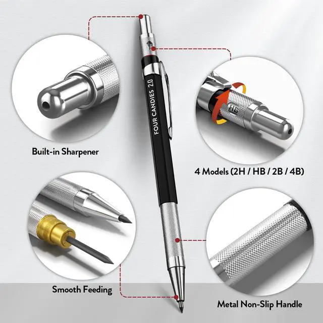Alt view image 4 of 7 - 2MM Mechanical Pencil Set with Case, Metal, 60 Lead Refills