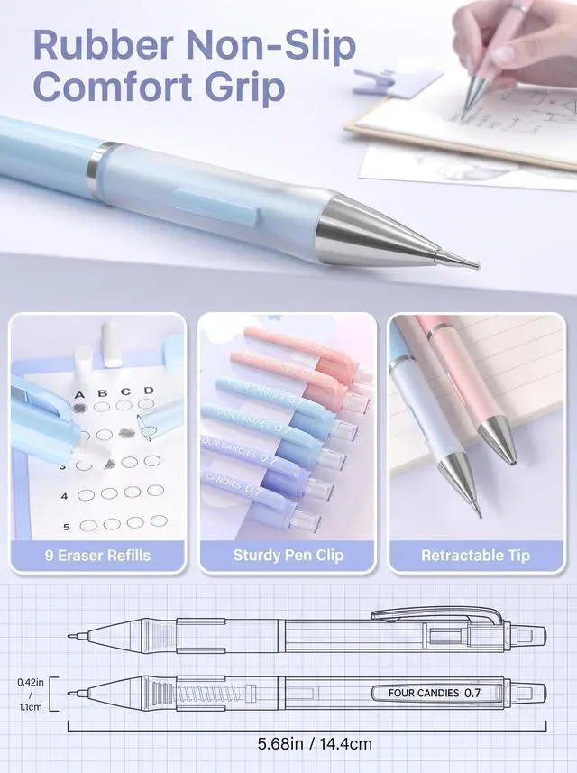Alt view image 5 of 7 - 0.9mm Cute Mechanical Pencil Set, 3-Pack with Case