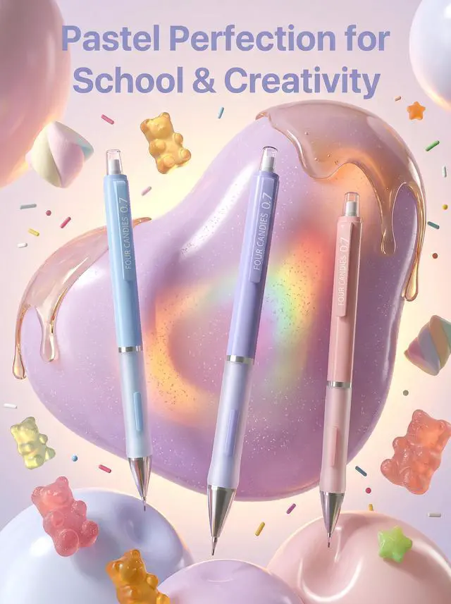 Alt view image 7 of 7 - 0.9mm Cute Mechanical Pencil Set, 3-Pack with Case