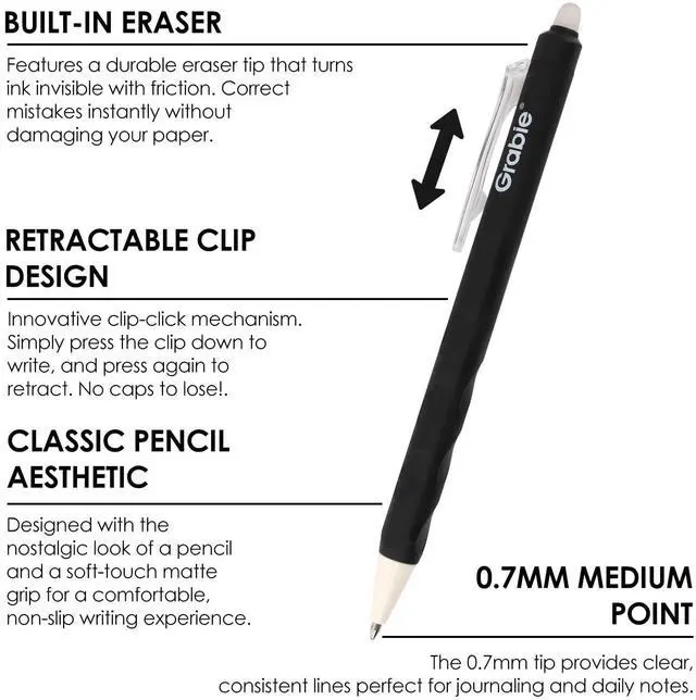 Alt view image 2 of 7 - Erasable Gel Pens, 6 Pack Black Blue Red 0.7 mm Pens