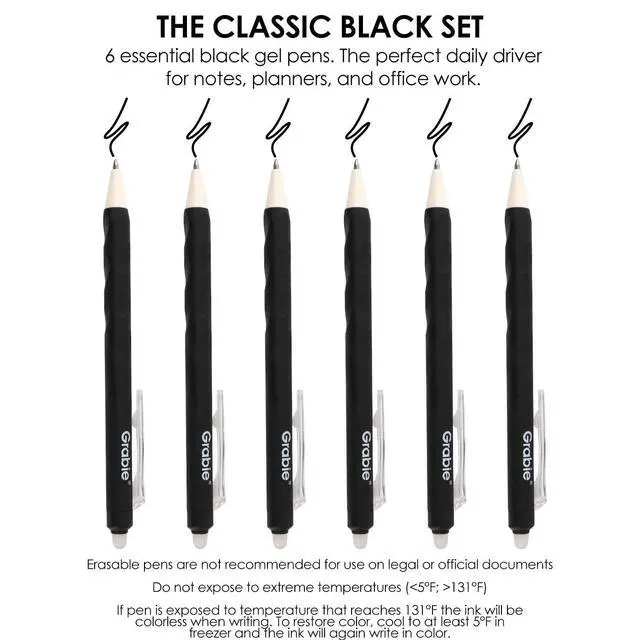 Alt view image 4 of 6 - Erasable Gel Pens, 6 Black 0.7 mm Medium Point Pens