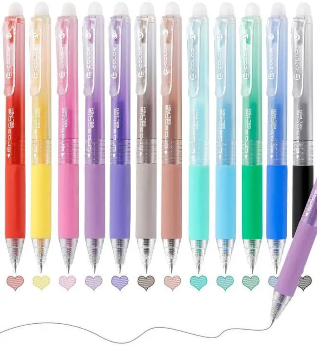 Main image of 12 Colors Erasable Gel Pens, Fine Point 0.7mm Colored Erasable Pens