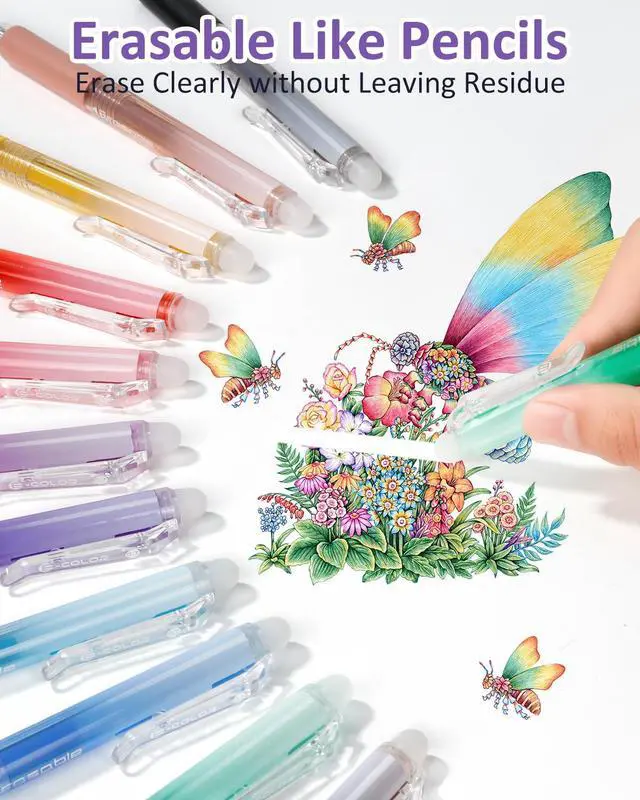 Alt view image 2 of 7 - 12 Colors Erasable Gel Pens, Fine Point 0.7mm Colored Erasable Pens