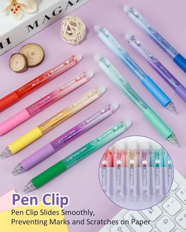 Alt view image 6 of 7 - 12 Colors Erasable Gel Pens, Fine Point 0.7mm Colored Erasable Pens