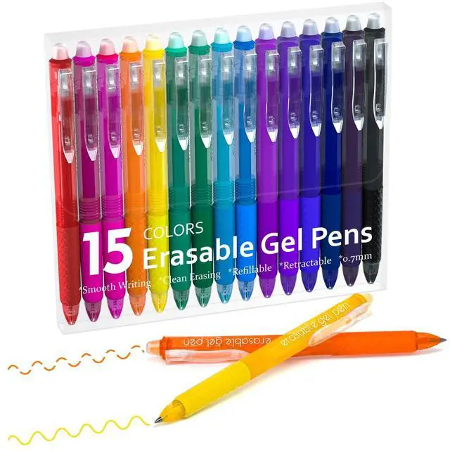 Main image of Erasable Gel Pens, 15 Colors Retractable Fine Point Erasable Pens Clicker for Back to School, Assorted Color Inks, Make Mistakes Disappear for Drawing Writing Planner and Crossword Puzzles