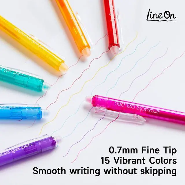 Alt view image 5 of 7 - Erasable Gel Pens, 15 Colors Retractable Fine Point Erasable Pens Clicker for Back to School, Assorted Color Inks, Make Mistakes Disappear for Drawing Writing Planner and Crossword Puzzles
