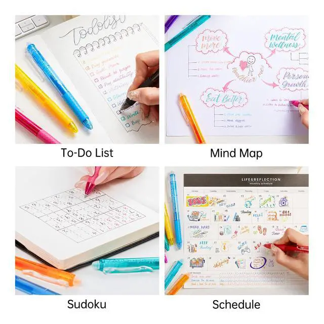 Alt view image 7 of 7 - Erasable Gel Pens, 15 Colors Retractable Fine Point Erasable Pens Clicker for Back to School, Assorted Color Inks, Make Mistakes Disappear for Drawing Writing Planner and Crossword Puzzles