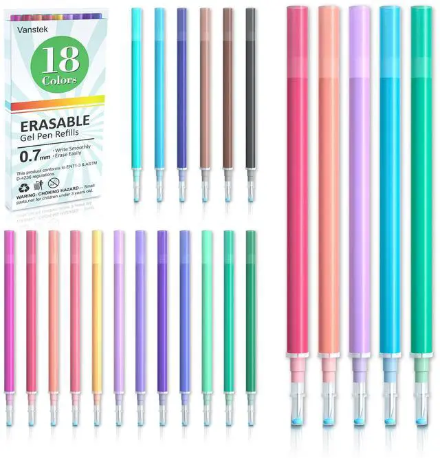 Main image of 18 Assorted Colors Erasable Pen Refills, Gel Ink Refills Compatible with Erasable Pens, Fine Point 0.7 mm, Perfect for Writing Planner & Crossword Puzzles