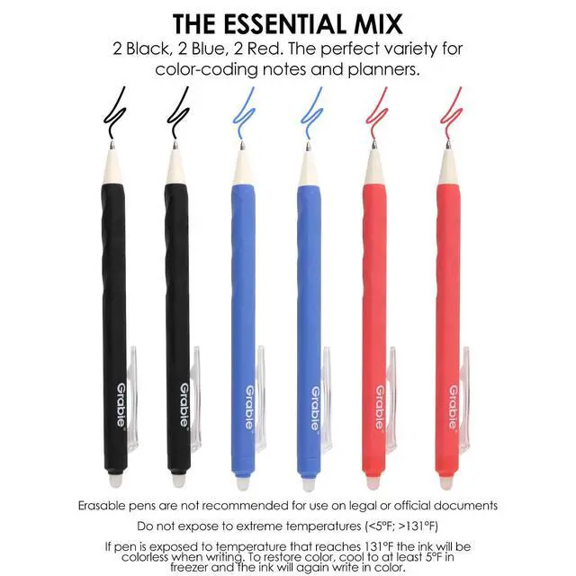 Alt view image 4 of 7 - Erasable Gel Pens, 6 Pack Black Blue Red 0.7 mm Pens
