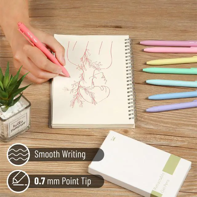 Alt view image 3 of 7 - Retractable Gel Pens, 8 Pack, Pastel Color Ink, Fine Point 0.7 mm